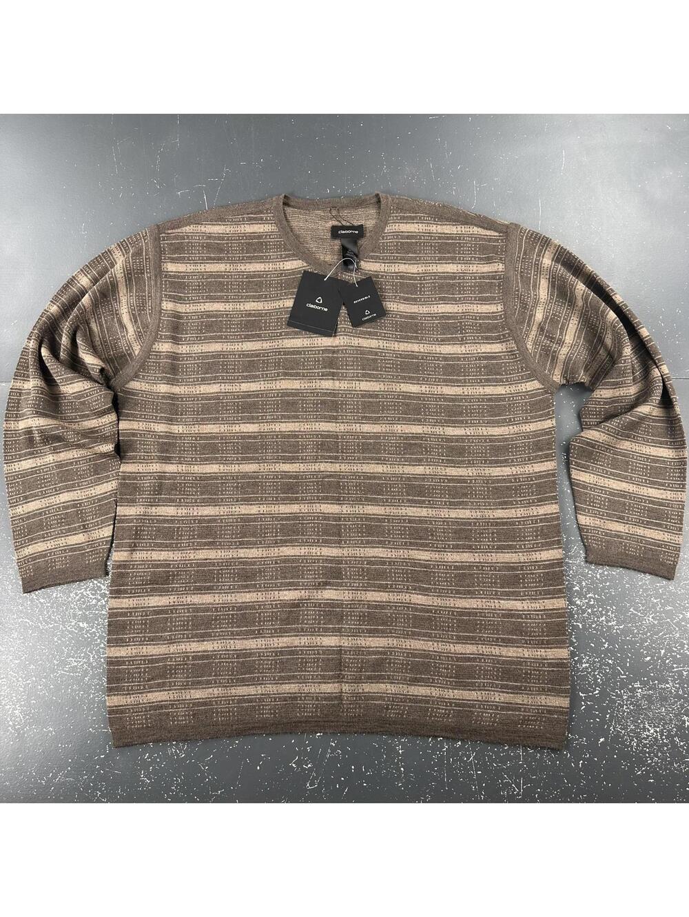 Claiborne Sweater Mens XL Brown Green Striped Silk Merino Wool Lightweight NWT